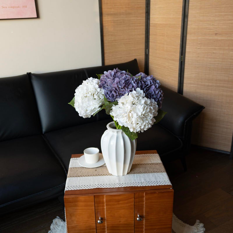 Duyone 4Pcs 22'' Lifelike Artificial Hydrangea 2 White & 2 Light Purple Large Real Touch Flowers Artificial Flowers Dry Flowers Outdoor Wedding Christmas Office Family Party Living Room Table Deco - Image 3