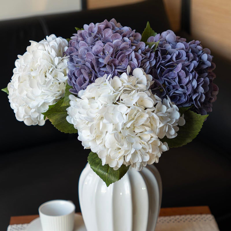 Duyone 4Pcs 22'' Lifelike Artificial Hydrangea 2 White & 2 Light Purple Large Real Touch Flowers Artificial Flowers Dry Flowers Outdoor Wedding Christmas Office Family Party Living Room Table Deco - Image 1