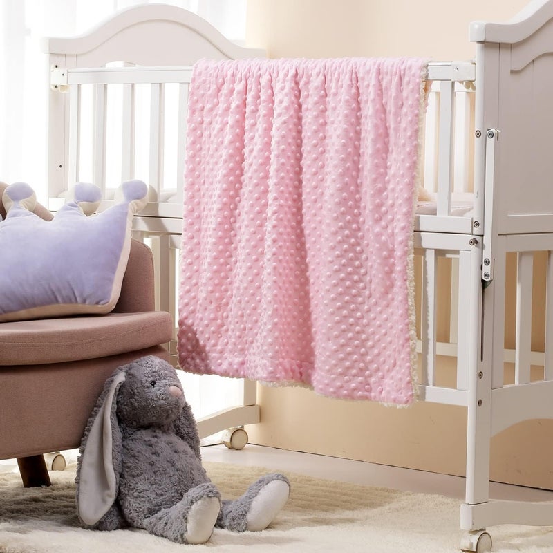 CREVENT Cozy Soft and Warm Sherpa Baby Blanket for Infant Toddler's Crib Cot Stroller Gift for Baby Girls All Season Use(30"X40" Pink Dot) - Image 3