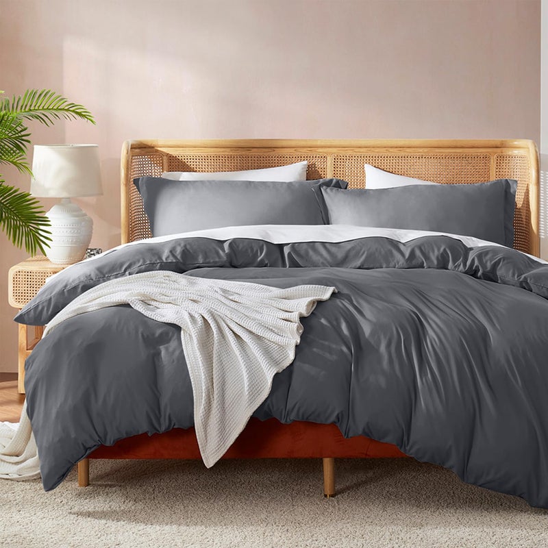 Nestl Dark Grey Duvet Cover Full Size  Soft Double Brushed Full Size Duvet Cover Set 3 Piece with Button Closure 1 Duvet Cover 80x90 inches and 2 Pillow Shams