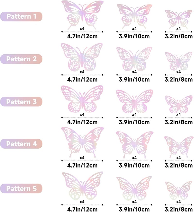 Anwyll 3D Butterfly Wall DecorLaser Pink Butterfly Decoration Stickers 60Pcs 5Style 3SizeRemovable Butterfly Room Decor Birthday Party Decoration Baby Shower Decoration Wedding Decor for Cake Flower - Image 3
