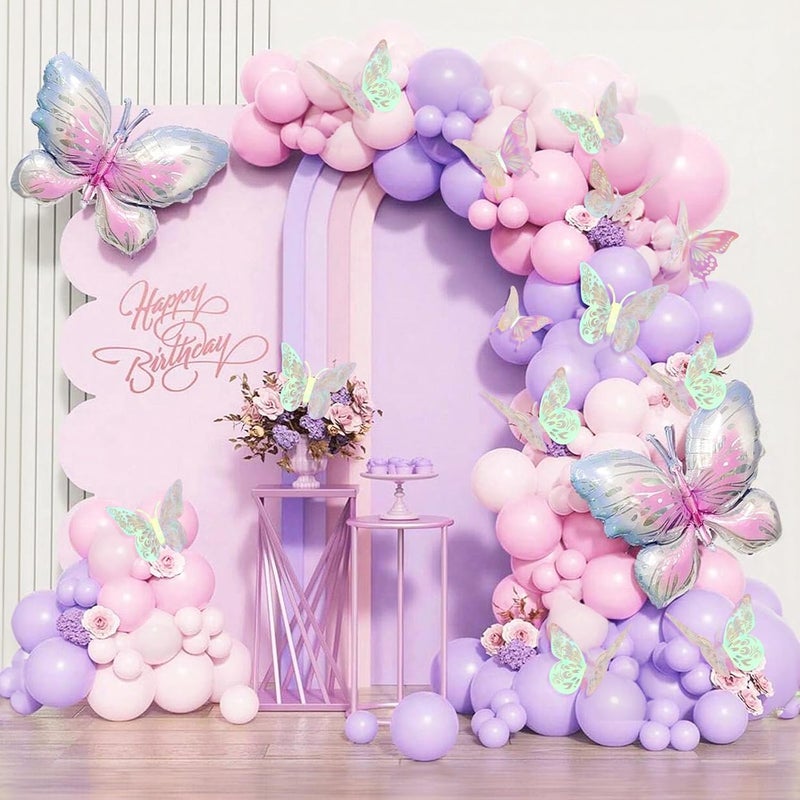 Anwyll 3D Butterfly Wall DecorLaser Pink Butterfly Decoration Stickers 60Pcs 5Style 3SizeRemovable Butterfly Room Decor Birthday Party Decoration Baby Shower Decoration Wedding Decor for Cake Flower - Image 2