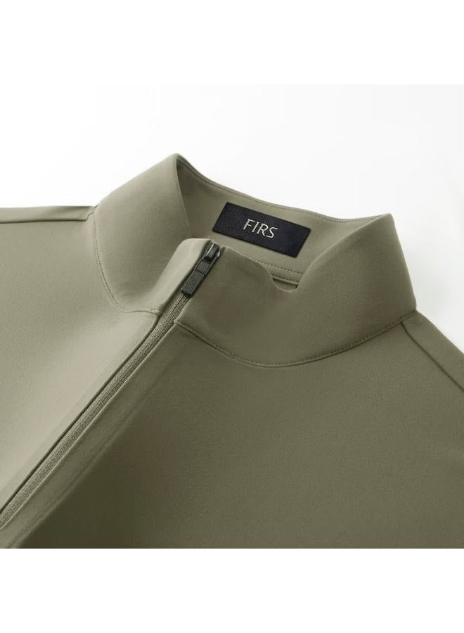 Firs Men's Long Sleeve T-shirt Autumn Winter Double-sided Brushed Half-zip Warm Casual Business Base Layer - Image 1