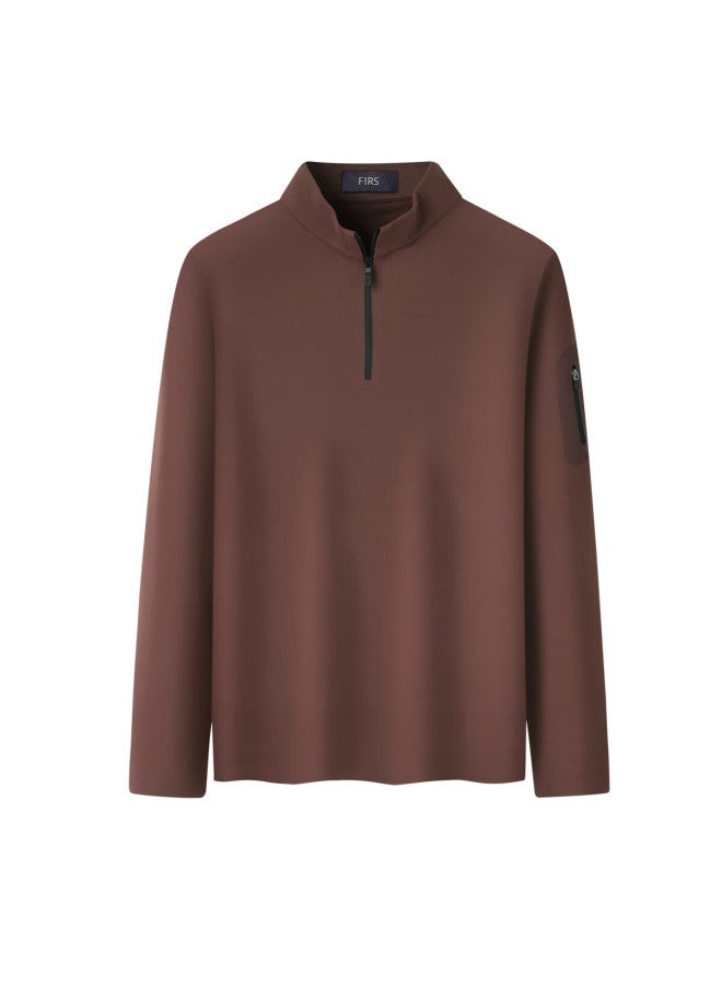 Firs Men's Long Sleeve T-shirt Autumn Winter Double-sided Brushed Half-zip Warm Casual Business Base Layer - Image 5