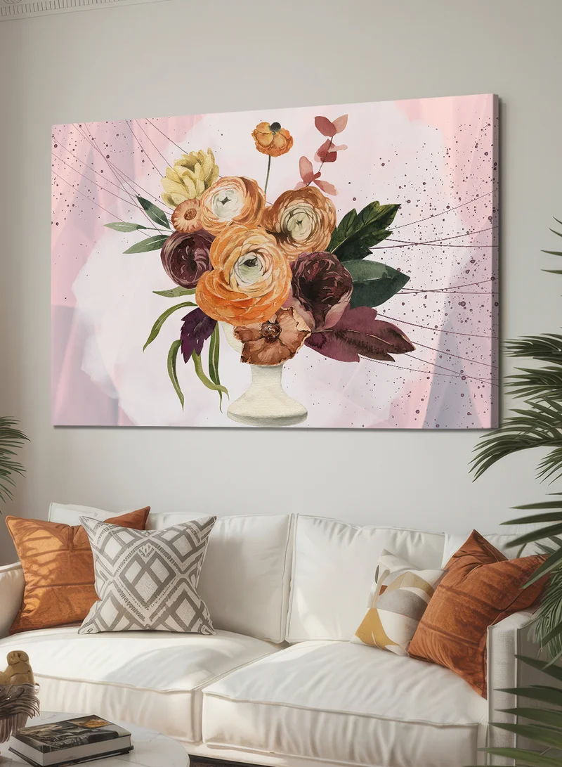 LOWHA Canvas Wall Art Stretched Over Wooden Frame with Abstract Colorful Vase Design