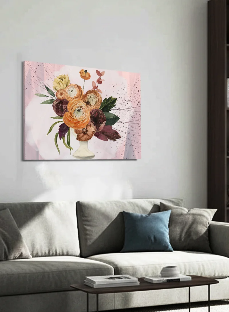 LOWHA Canvas Wall Art Stretched Over Wooden Frame with Abstract Colorful Vase Design