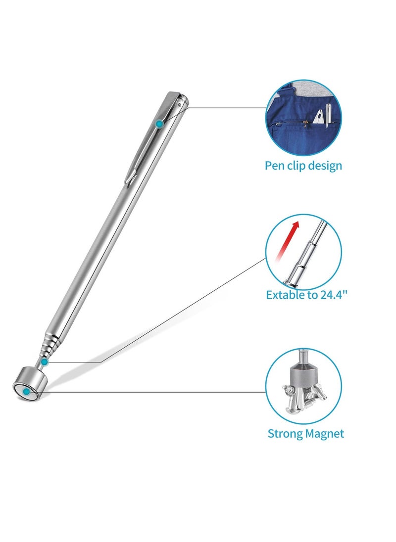 5LBs Telescoping Magnetic Pickup Tool, with Pen Clip Design, Magnet Stick Rod Extendable 5.7" to 24.4" for Men, Birthday, Father's Day Gift (4Pcs)  - Image 2