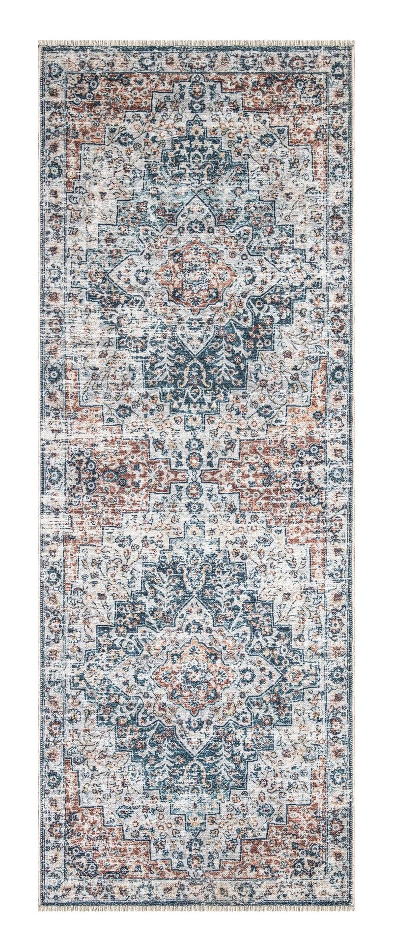 Bloom Rugs Caria قابلة للانزلاق غير قابلة للانزلاق 10 قدم - Terracotta/Teal Traditions Traditions for the Protection Hallway Bathroom - الحجم الدقيق: 2'6 "" x 10 ' - Image 2