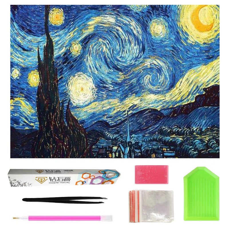 OWAY لوحة الماس 5D كاملة من OWAY 20X16 بوصة، طقم رسم بالأرقام لليلة النجوم لتزيين جدران المنزل - Image 1