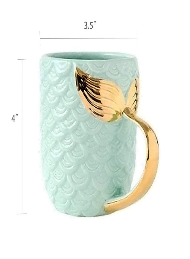 ZaH 15 oz Mermaid Mug Ceramic Coffee Mugs Big Cute Cups Cappuccino Teacup Birthday Bridal Shower Engagement Wedding Gifts Soup Mug for Men Women Kids Girls Boys (Gold Handle Blue Mermaid Tail) - Image 2