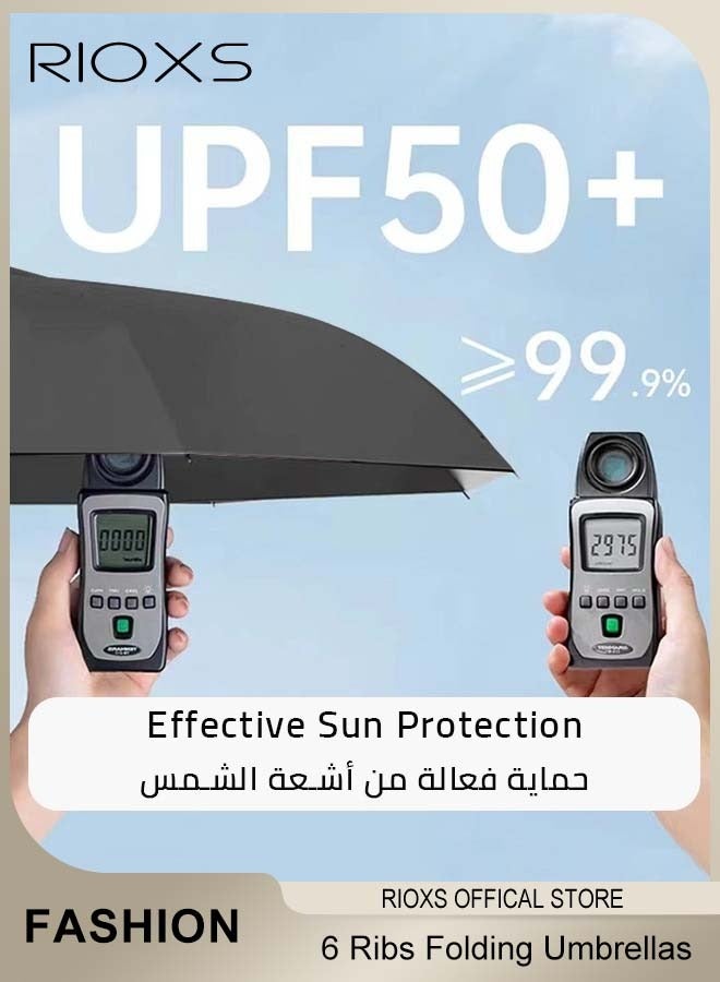 RIOXS Small Mini Umbrella with Storage Case, Light Compact 6 Ribbed Umbrella, Portable Travel Folding Umbrella, UPF 50+ UV Sun Protection Umbrella, Pocket Umbrella for Men Women Kids, Outdoor Sun Rain Umbrellas - Image 3