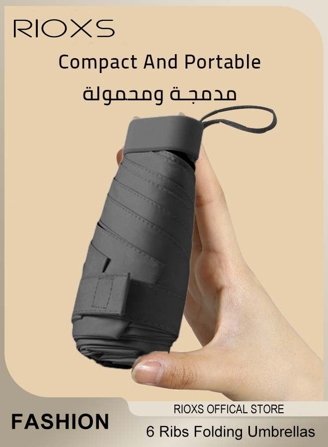 RIOXS Small Mini Umbrella with Storage Case, Light Compact 6 Ribbed Umbrella, Portable Travel Folding Umbrella, UPF 50+ UV Sun Protection Umbrella, Pocket Umbrella for Men Women Kids, Outdoor Sun Rain Umbrellas - Image 4
