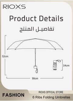 RIOXS Small Mini Umbrella with Storage Case, Light Compact 6 Ribbed Umbrella, Portable Travel Folding Umbrella, UPF 50+ UV Sun Protection Umbrella, Pocket Umbrella for Men Women Kids, Outdoor Sun Rain Umbrellas  - Image 5