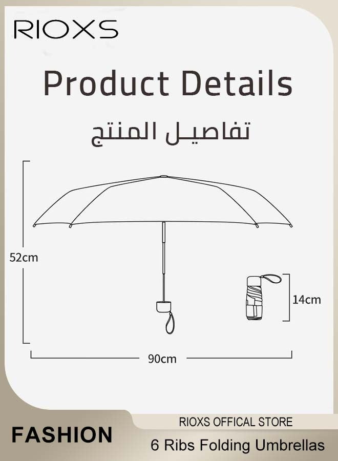 RIOXS Small Mini Umbrella with Storage Case, Light Compact 6 Ribbed Umbrella, Portable Travel Folding Umbrella, UPF 50+ UV Sun Protection Umbrella, Pocket Umbrella for Men Women Kids, Outdoor Sun Rain Umbrellas - Image 5