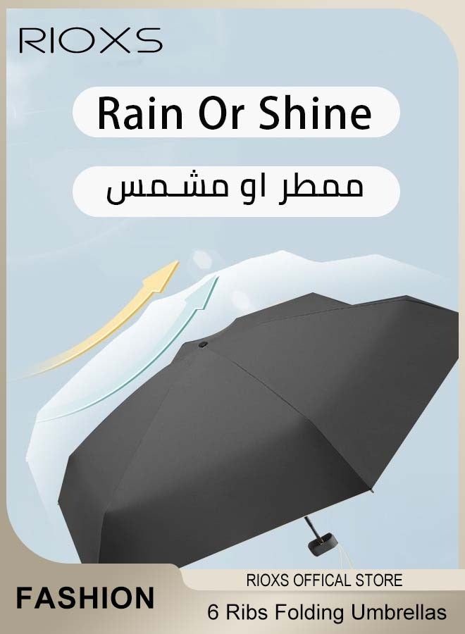 RIOXS Small Mini Umbrella with Storage Case, Light Compact 6 Ribbed Umbrella, Portable Travel Folding Umbrella, UPF 50+ UV Sun Protection Umbrella, Pocket Umbrella for Men Women Kids, Outdoor Sun Rain Umbrellas - Image 2