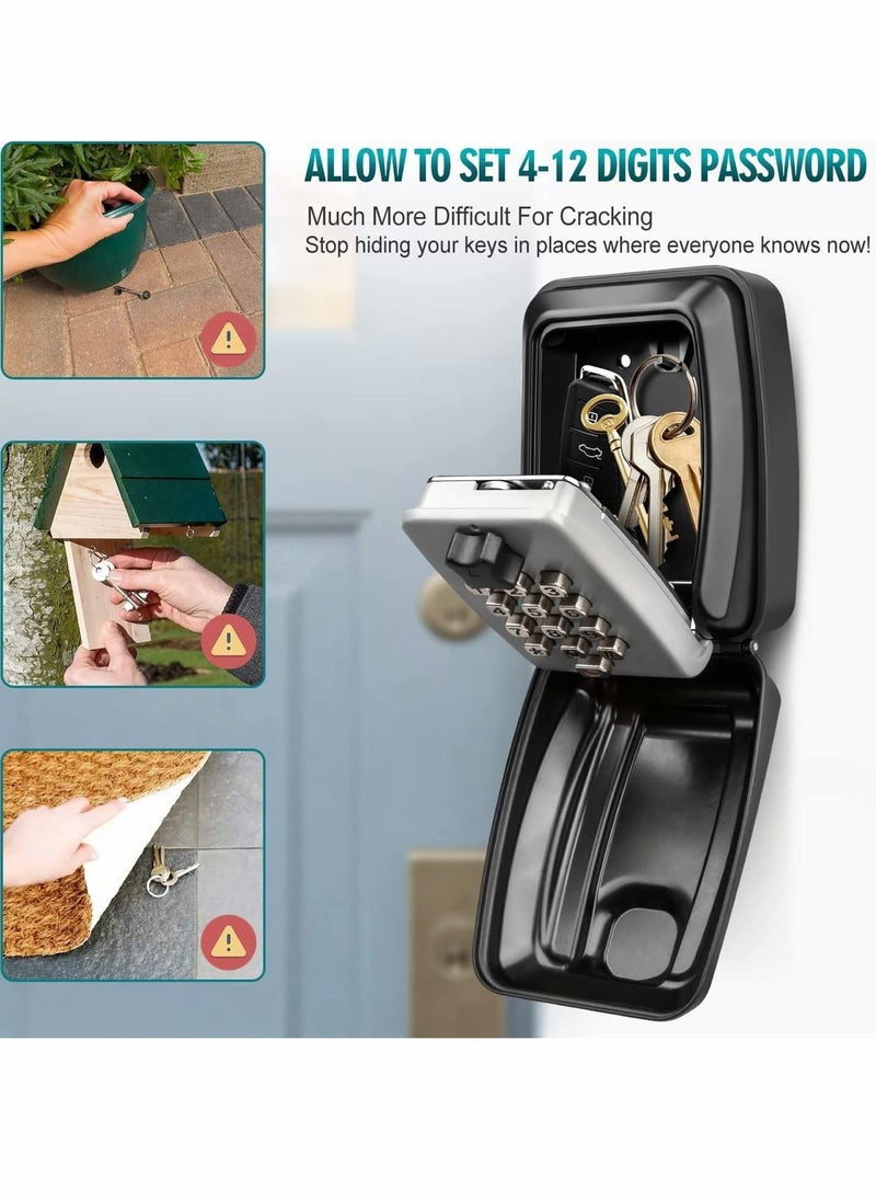 Y&D - Key Safe with Password Wall Mounted, Lock Box Large Resettable 12-Digit Combination Security Weatherproof for Outdoor Indoor, Storage Home Garage Office Spare Keys (Black) - Image 1