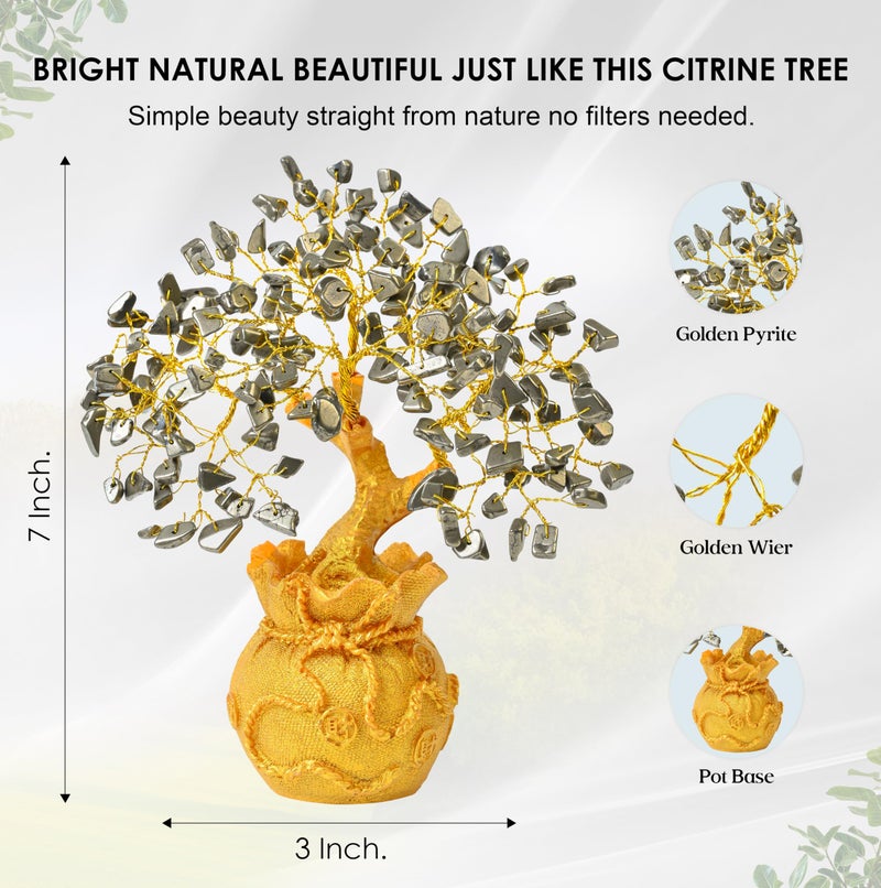 Crocon Pyrite Crystal Money Tree with Golden Potli Base – Wealth, Vastu, Reiki Healing & Good Luck – Feng Shui Bonsai Gift for Women, Friends, Birthday, Home & Office Decor – Handmade Gemstone Tree - Image 2