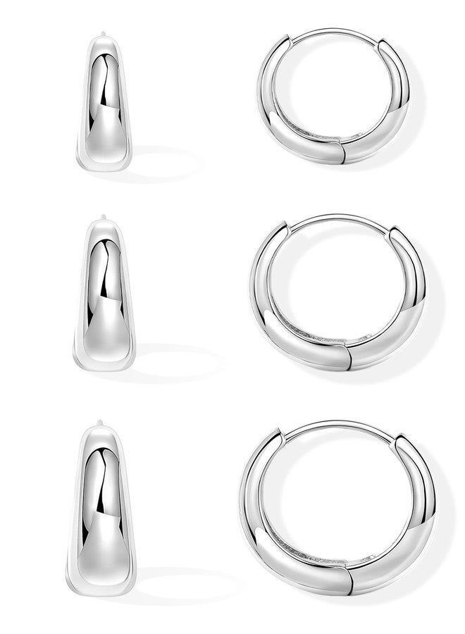 Inerney 925 Sterling Silver Hoop Earrings Set for Women, Dainty Small Chunky Huggie Earrings for Multiple Piercing Lightweight Hypoallergenic Jewelry, Trendy Thick Cartilage Earrings for Women's Gifts - Image 1