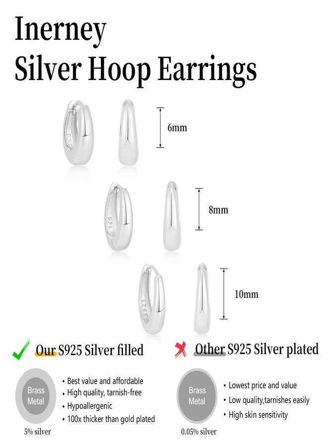 Inerney 925 Sterling Silver Hoop Earrings Set for Women, Dainty Small Chunky Huggie Earrings for Multiple Piercing Lightweight Hypoallergenic Jewelry, Trendy Thick Cartilage Earrings for Women's Gifts - Image 4