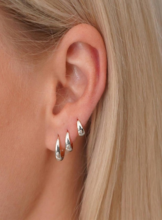 Inerney 925 Sterling Silver Hoop Earrings Set for Women, Dainty Small Chunky Huggie Earrings for Multiple Piercing Lightweight Hypoallergenic Jewelry, Trendy Thick Cartilage Earrings for Women's Gifts - Image 2