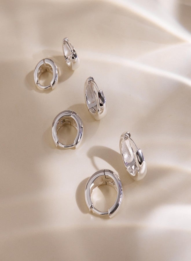 Inerney 925 Sterling Silver Hoop Earrings Set for Women, Dainty Small Chunky Huggie Earrings for Multiple Piercing Lightweight Hypoallergenic Jewelry, Trendy Thick Cartilage Earrings for Women's Gifts - Image 5