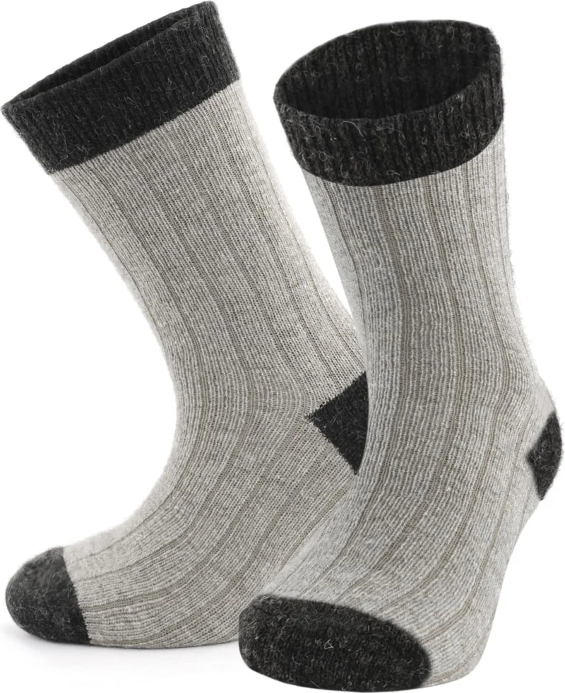 جويث Natural Alpaca Wool Beige Coffee Soft Wool Winter Girls Socks 2 Pairs