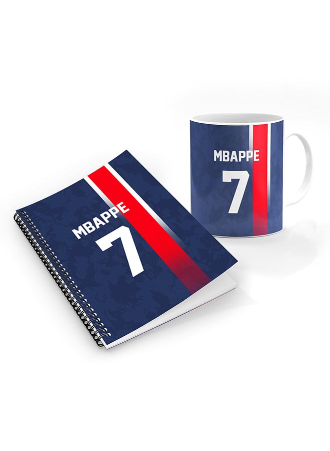 Stylizedd Designer Printed Coffee Mug + A5 Spiral Notebook Memo Notepad Journal Personalised Combo Gift Set Football Team - Mbappe Jersey no 7