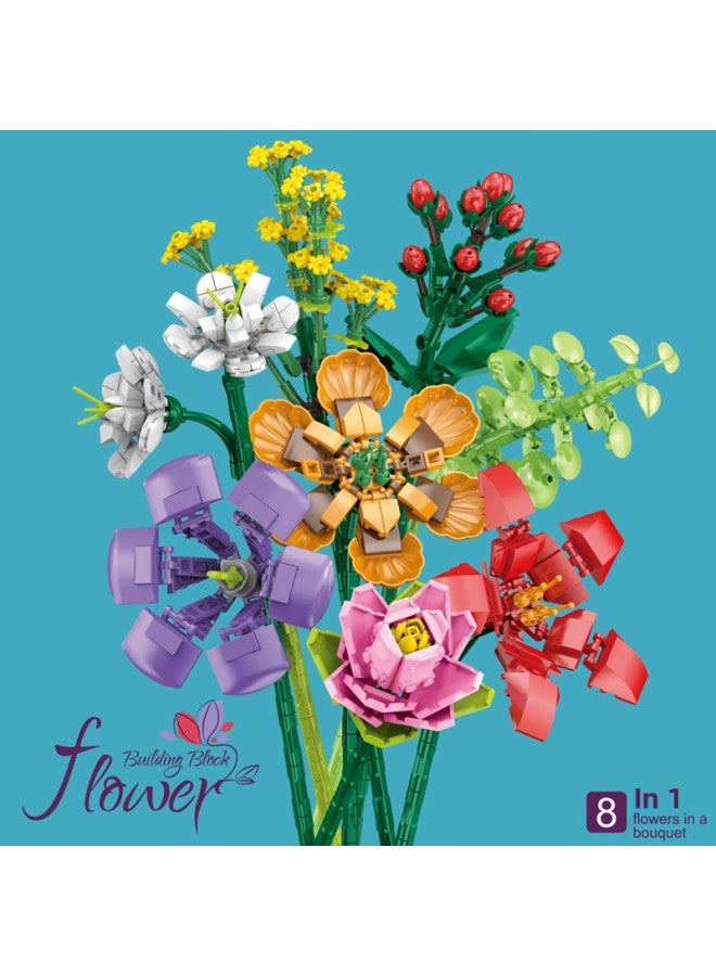 Cross-border Children's Puzzle Small Particle Mosaic Building Block Flower Simulation Rose Peony Flower Compatible With A High Building Block Model