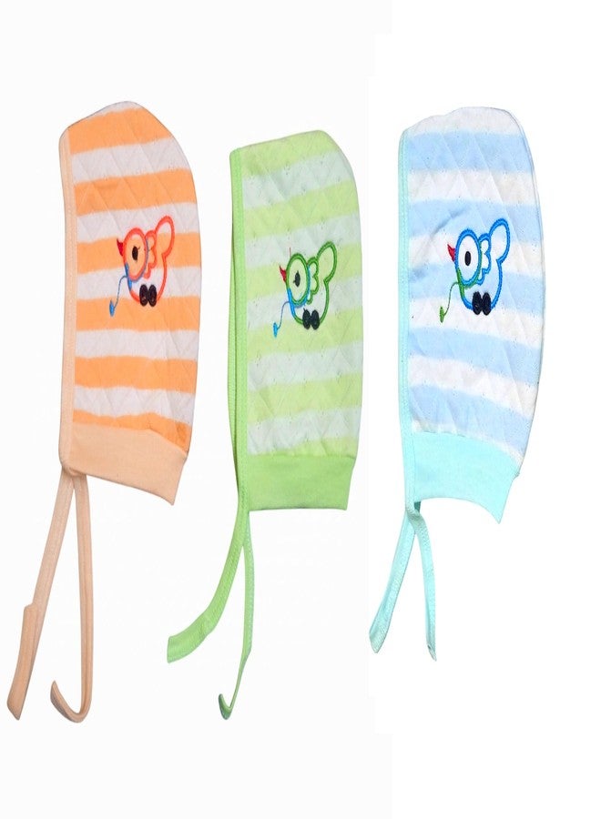 JUSTLIST Baby Boys Cap Baby Girls Soft Caps with Tai Knot UnisexBonnet Caps, Multicolor, 9 to 12 Months, Pack of 3 - Image 1