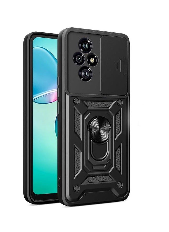 for Honor 200 5G Case Cover, Slide Camera Lens Cover, Magnetic Ring Holder Kickstand Protective Phone Case for Honor 200 5G, Black