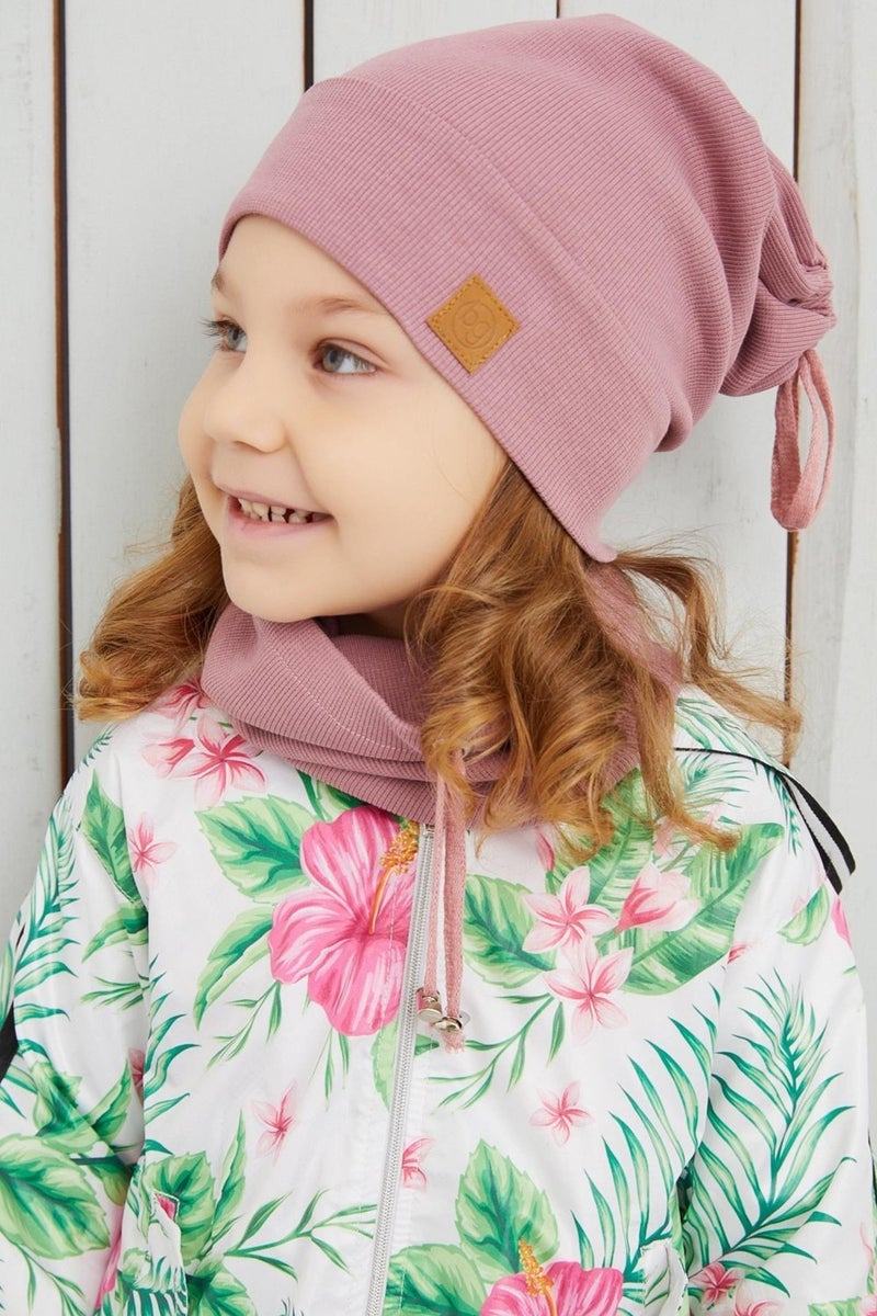 Babygiz Girl's Melange Rope Hat Beanie Neck Collar Set Cotton Camisole  - Image 1