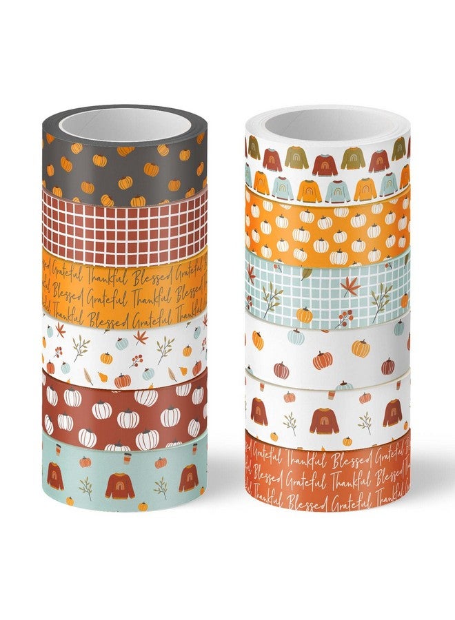 Whaline 12 Rolls Fall Boho Washi Tape Autumn Pumpkin Sweater Washi Tape Decorative Masking Tape For Thanksgiving Harvest Scrapbook Journal Diy Art Craft Gift Wrapping Supplies - Image 1