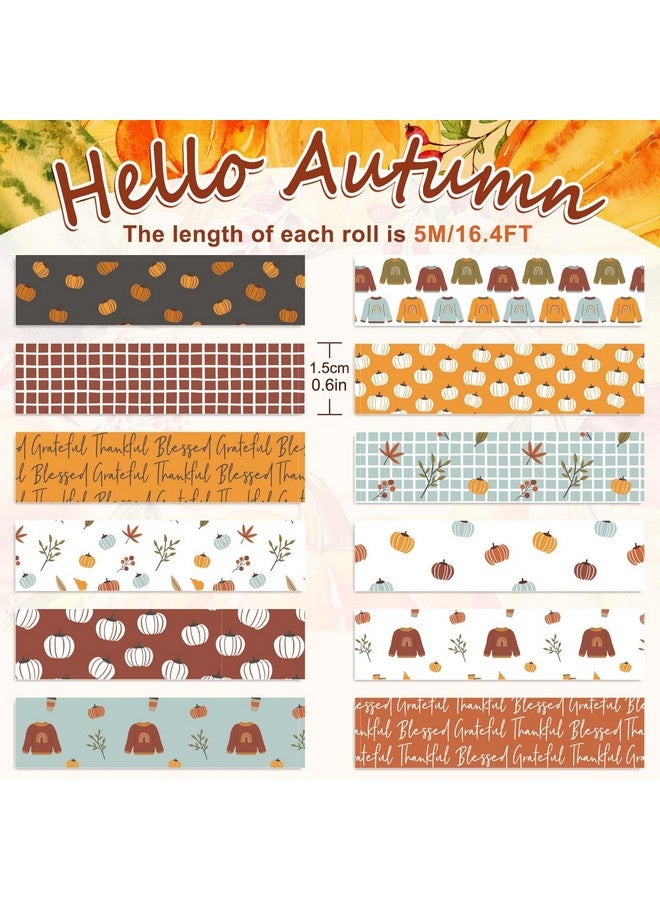 Whaline 12 Rolls Fall Boho Washi Tape Autumn Pumpkin Sweater Washi Tape Decorative Masking Tape For Thanksgiving Harvest Scrapbook Journal Diy Art Craft Gift Wrapping Supplies - Image 2