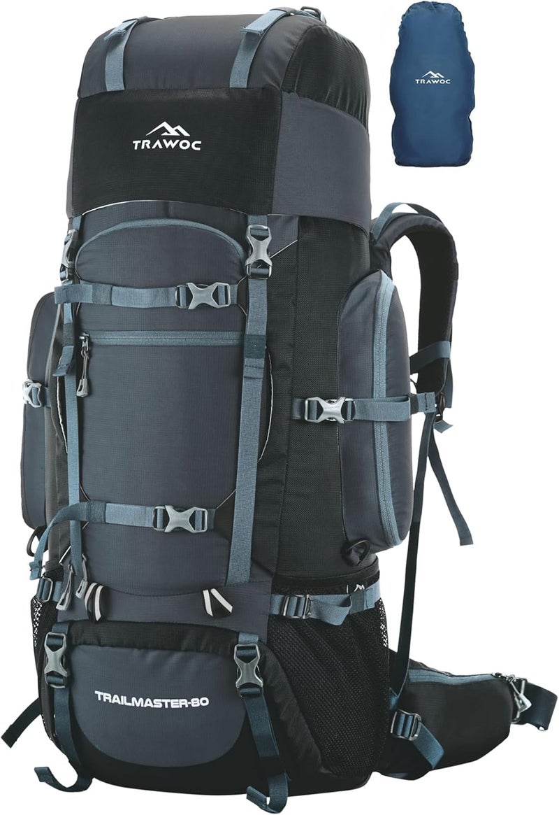 Trawoc TRAILMASTER 80L Rucksack Bag for Men & Women, Large Water Resistant Trekking Hiking Bag Travel Backpack - Image 1