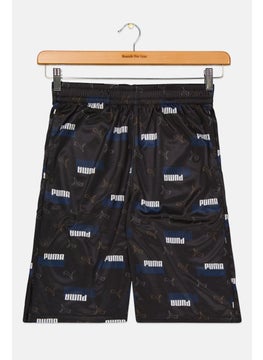 PUMA Kids Boy Sportswear Linear Printed Logo Training Short, Black  - Image 1
