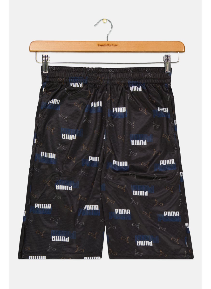 PUMA Kids Boy Sportswear Linear Printed Logo Training Short, Black  - Image 1