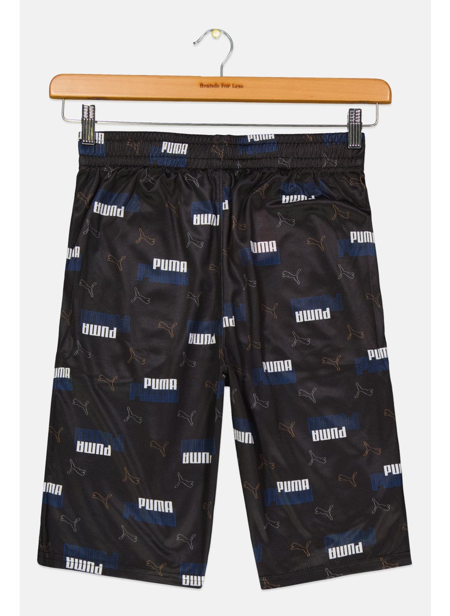 PUMA Kids Boy Sportswear Linear Printed Logo Training Short, Black  - Image 2