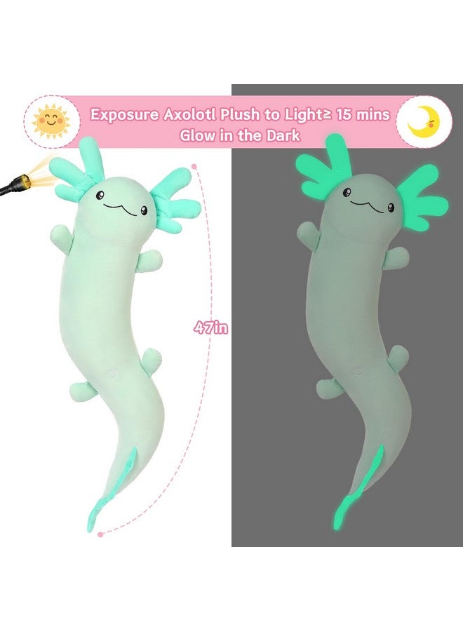 MaoGoLan دميّة ماو غولان العملاقة من أكسولوتل، وسادة دمى كبيرة على شكل سمندل، وسادة جسم سمندل محشوة ضخمة للأطفال، دمى أكسولوتل تتلألأ في الظلام، هدايا عيد الميلاد أو عيد الميلاد باللون الأخضر - Image 3