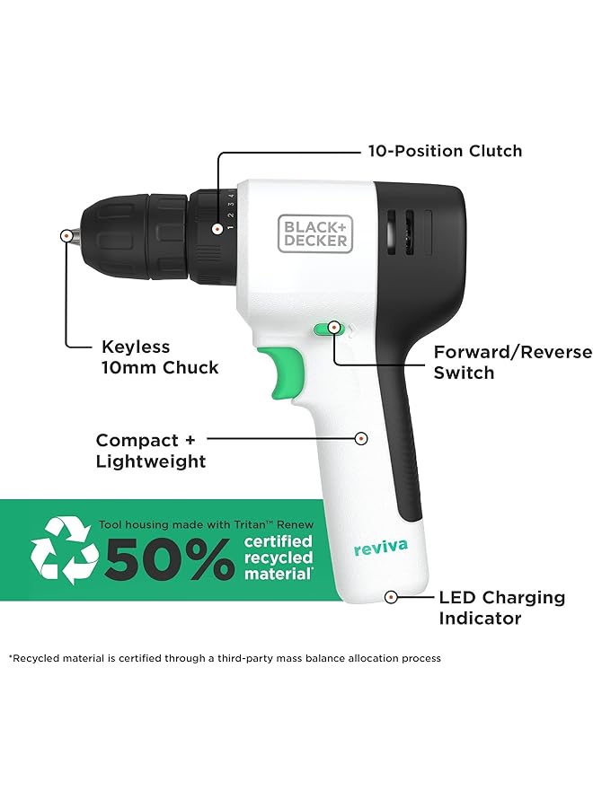 BLACK+DECKER Drill Kit 12V With 80 Pc Accessories 12.5 Storage Eco Toolbox Revdd12Astb Gb - Image 2