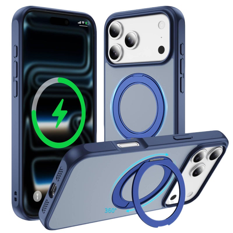 غطاء MagSafe بTPU لـ iPhone 17 / 17 Air / 17 Pro / 17 Pro Max مع تصميم ثنائي اللون وحامل قائم مع مقاوم للصدمات مع مغناطيس قوي مع حماية من السقوط باللون أبيض مغناطيسي بوظيفة حامل م. - Image 2