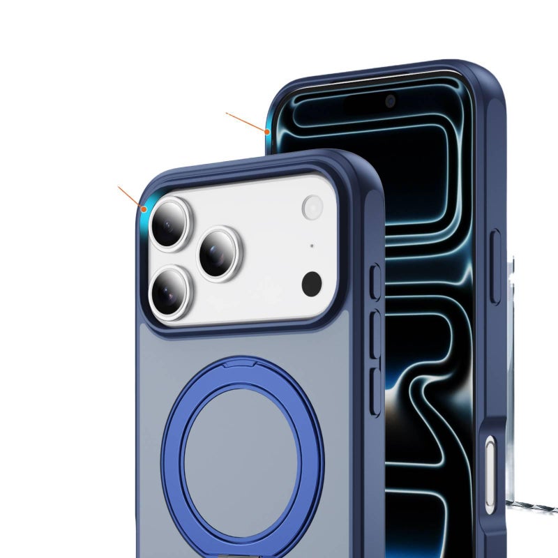 غطاء MagSafe بTPU لـ iPhone 17 / 17 Air / 17 Pro / 17 Pro Max مع تصميم ثنائي اللون وحامل قائم مع مقاوم للصدمات مع مغناطيس قوي مع حماية من السقوط باللون أبيض مغناطيسي بوظيفة حامل م. - Image 4