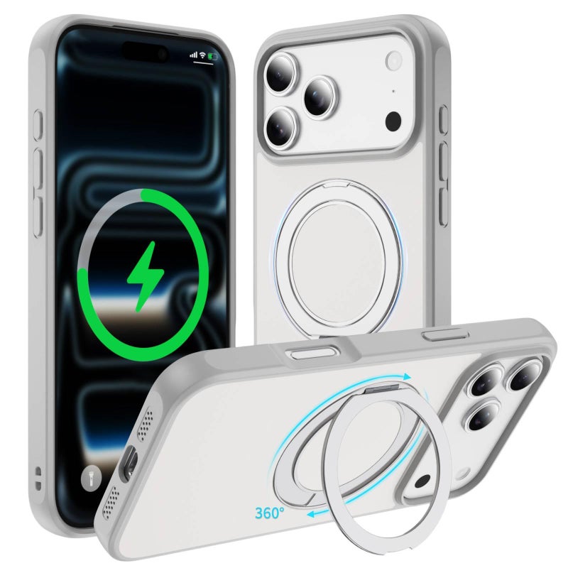 غطاء MagSafe بTPU لـ iPhone 17 / 17 Air / 17 Pro / 17 Pro Max مع تصميم ثنائي اللون وحامل قائم مع مقاوم للصدمات مع مغناطيس قوي مع حماية من السقوط باللون أبيض مغناطيسي بوظيفة حامل م. - Image 1