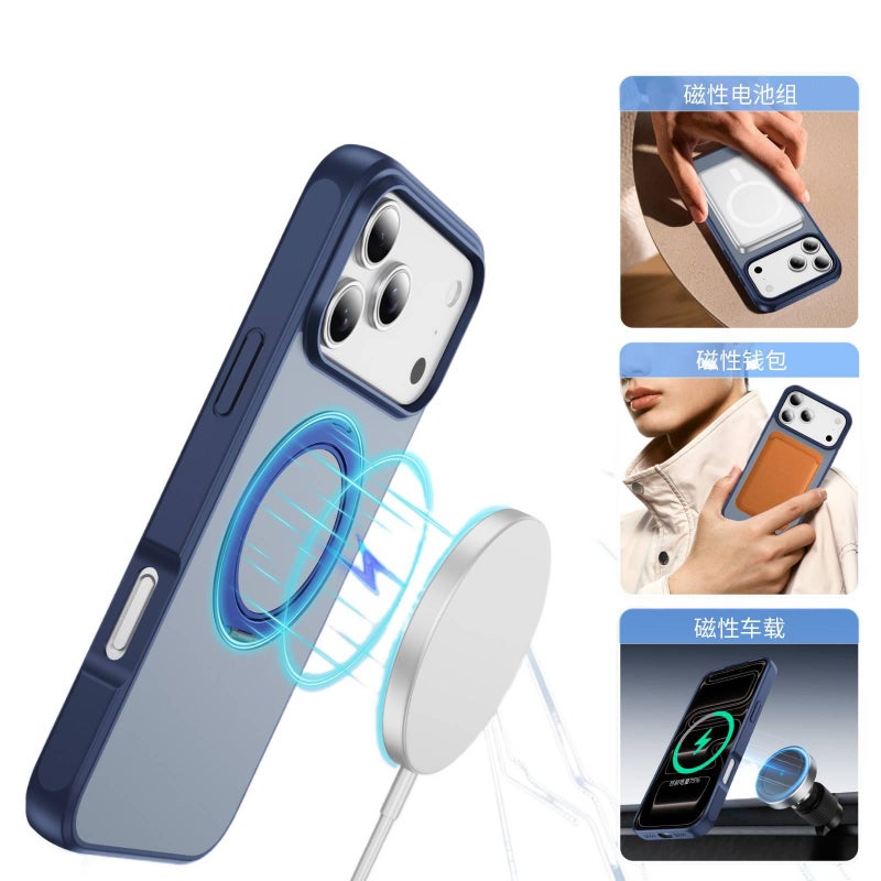 غطاء MagSafe بTPU لـ iPhone 17 / 17 Air / 17 Pro / 17 Pro Max مع تصميم ثنائي اللون وحامل قائم مع مقاوم للصدمات مع مغناطيس قوي مع حماية من السقوط باللون أبيض مغناطيسي بوظيفة حامل م. - Image 3