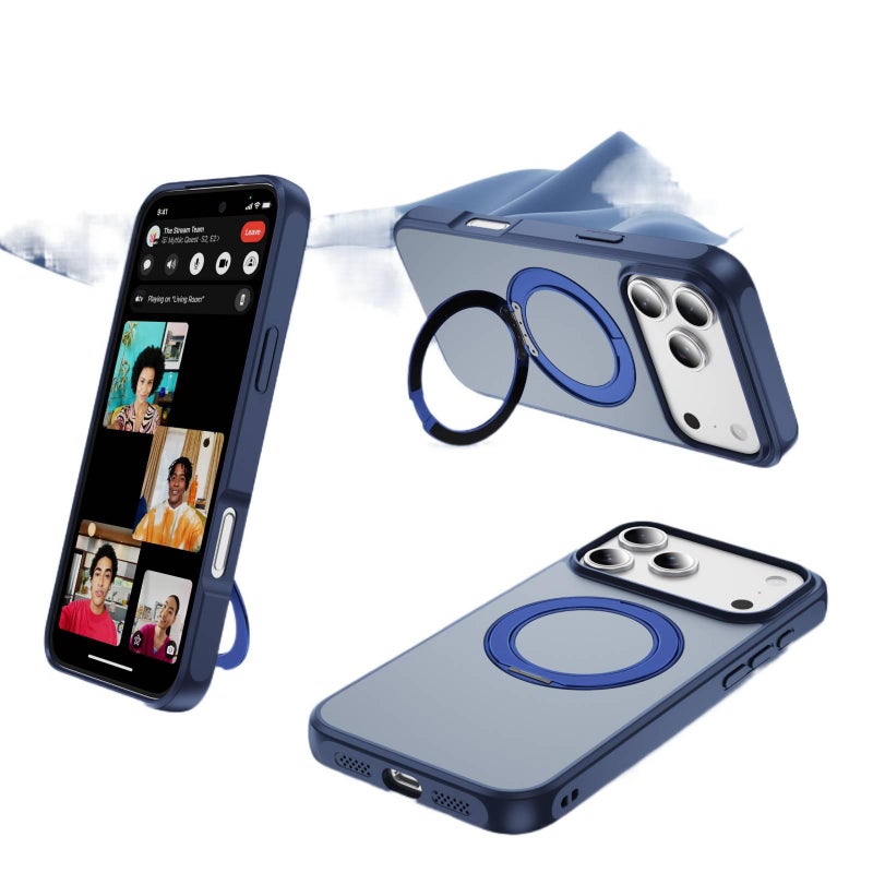 غطاء MagSafe بTPU لـ iPhone 17 / 17 Air / 17 Pro / 17 Pro Max مع تصميم ثنائي اللون وحامل قائم مع مقاوم للصدمات مع مغناطيس قوي مع حماية من السقوط باللون أبيض مغناطيسي بوظيفة حامل م. - Image 5