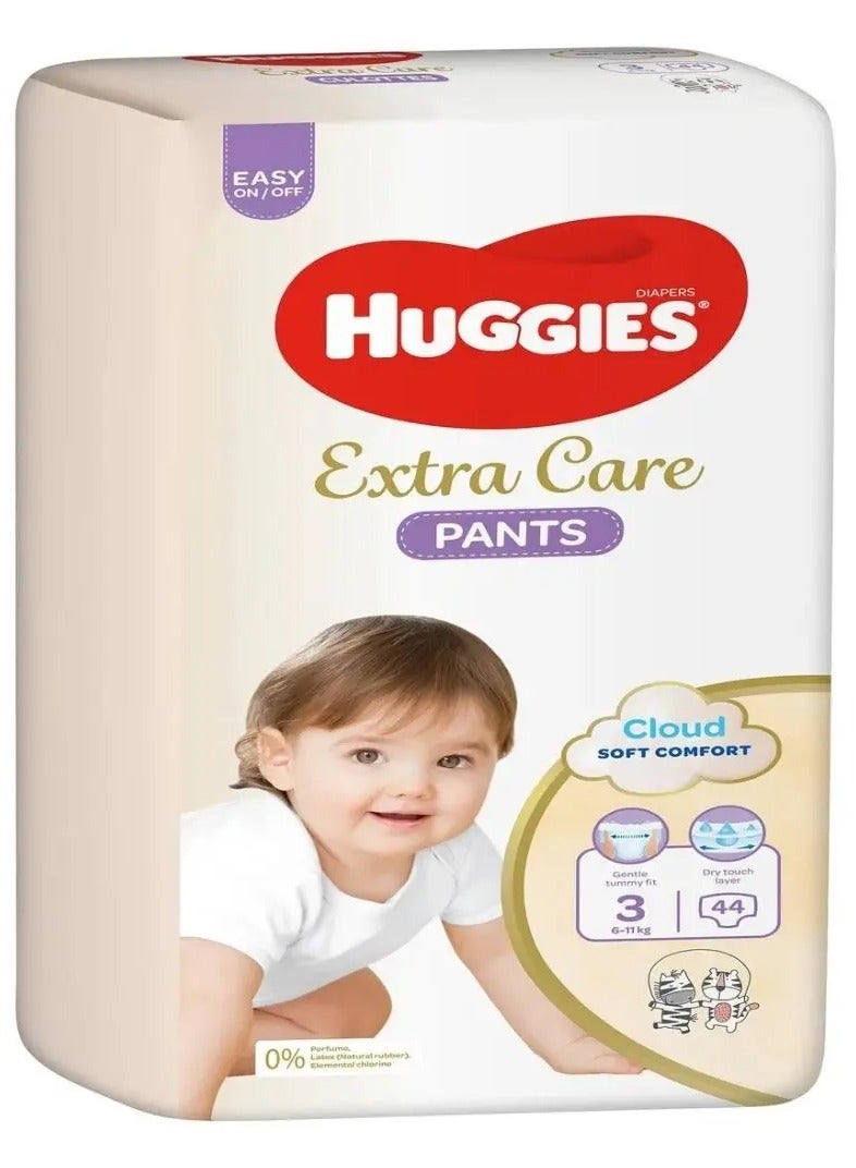 هجيز كلوت من هجيز عناية إضافية، مقاس 3، سروال حفاضات للأطفال بوزن 6-11 كجم، عبوة من 44 حفاضة