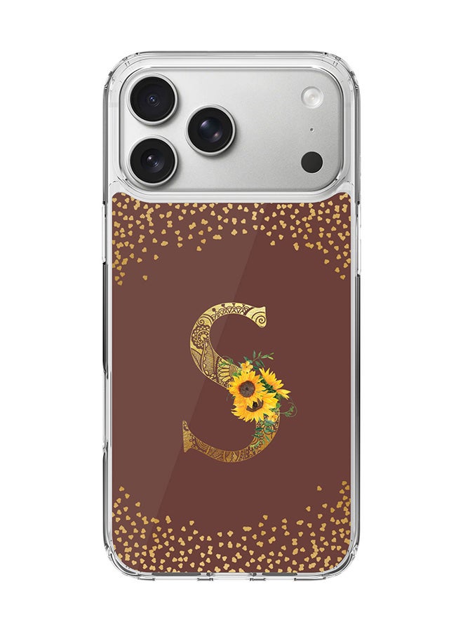 Stylizedd Classic Clear MagSafe Case for iPhone 17 Pro Max , Hybrid Soft Case Flexible Edges Anti Drop TPU PC Gel Thin Transparent Cover [ Designed for iPhone 17 Pro Max ] - Custom Monogram Initial Letter Floral Pattern Alphabet - S  (Brown )