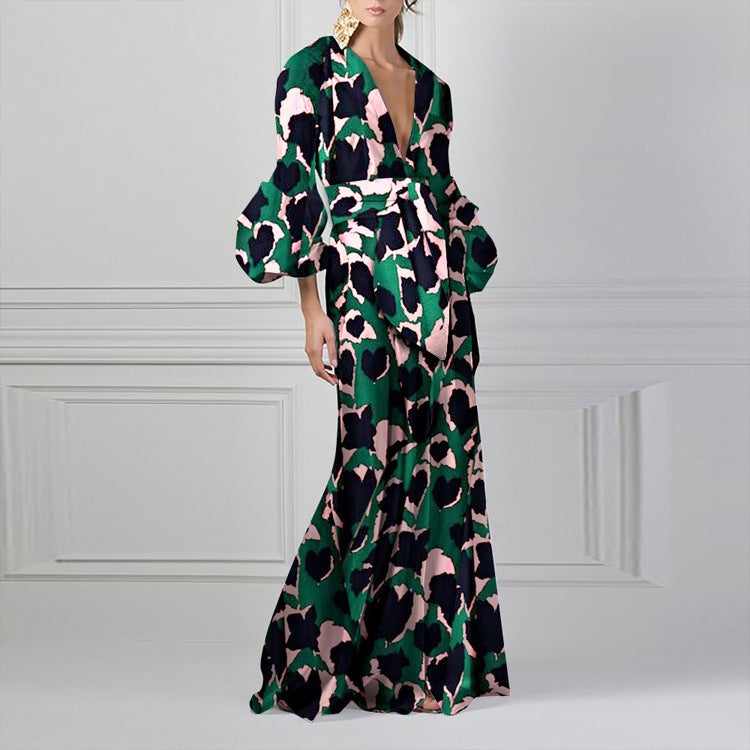 Bohemian Printed Long Skirt New Dress V Neck Dropshipping - Image 2