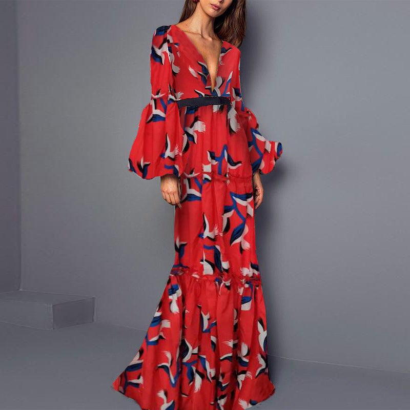 Bohemian Printed Long Skirt New Dress V Neck Dropshipping - Image 5