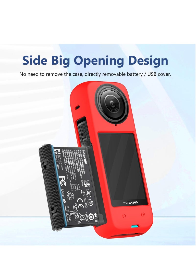 Silicone Case For Insta360 X4 Body Protective Cover with Lens Cap Anti-Slip Anti-Scratch Soft Protective Case for Insta 360 X4 Camera Accessories (Red)  - Image 3