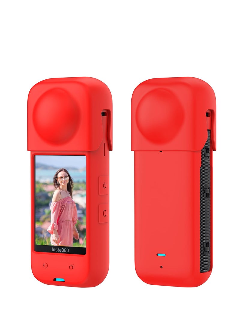Silicone Case For Insta360 X4 Body Protective Cover with Lens Cap Anti-Slip Anti-Scratch Soft Protective Case for Insta 360 X4 Camera Accessories (Red)  - Image 1